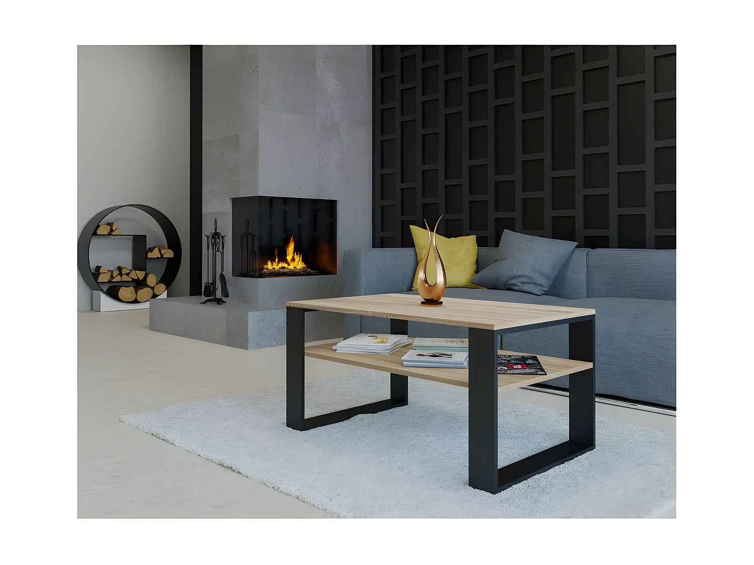 ASISA - Tavolino rettangolare in stile Loft - Dimensioni 90x58x50 cm - Tavolino con ripiano