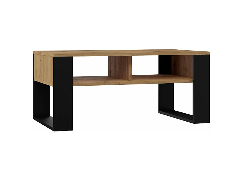 AUREA - Mesita rectangular estilo loft - Dimensiones 90x58x50 cm - Mesita con 2 estantes