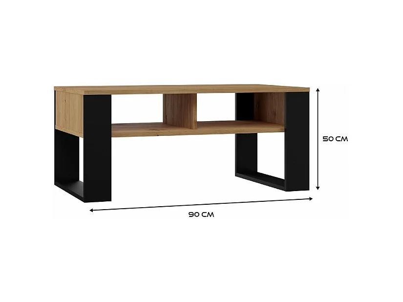 AUREA - Mesita rectangular estilo loft - Dimensiones 90x58x50 cm - Mesita con 2 estantes