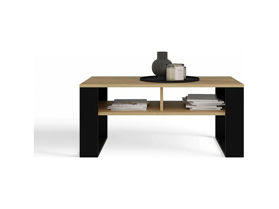 AUREA - Mesita rectangular estilo loft - Dimensiones 90x58x50 cm - Mesita con 2 estantes