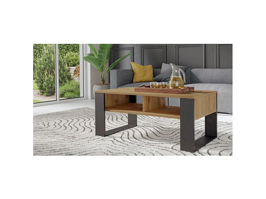AUREA - Mesita rectangular estilo loft - Dimensiones 90x58x50 cm - Mesita con 2 estantes
