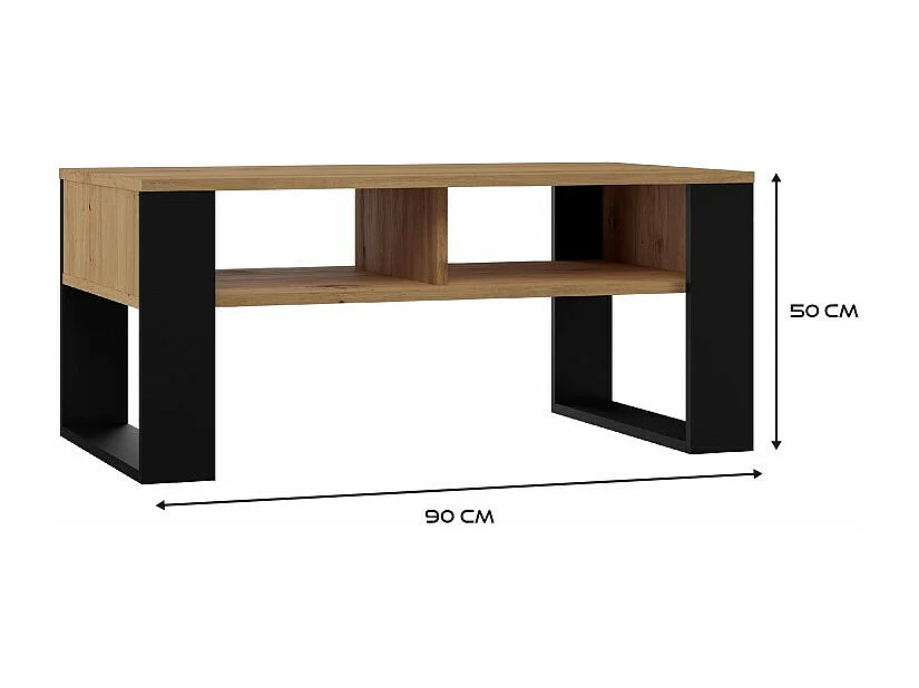 AUREA - Tavolino rettangolare in stile Loft - Dimensioni 90x58x50 cm - Tavolino con 2 ripiani