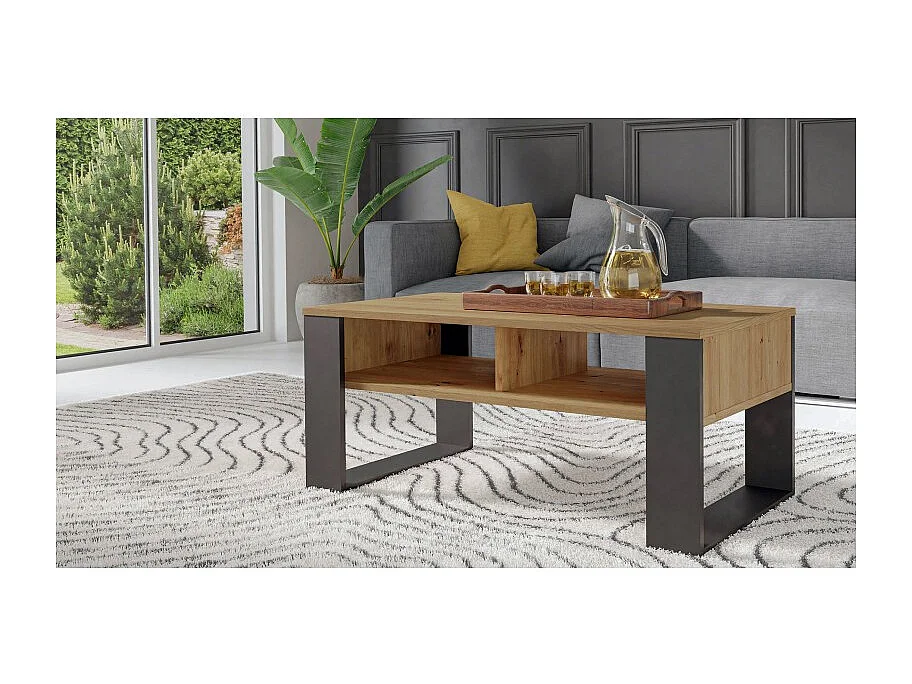 AUREA - Tavolino rettangolare in stile Loft - Dimensioni 90x58x50 cm - Tavolino con 2 ripiani