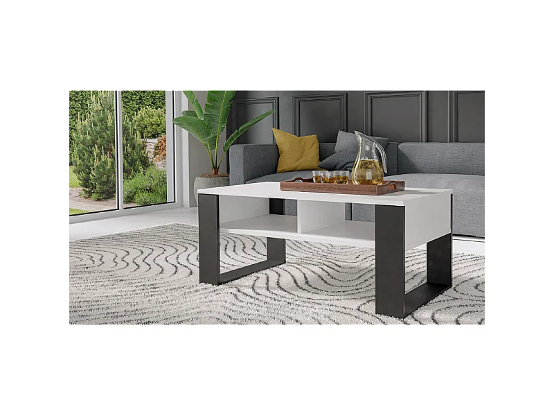 AUREA - Mesita rectangular estilo loft - Dimensiones 90x58x50 cm - Mesita con 2 estantes