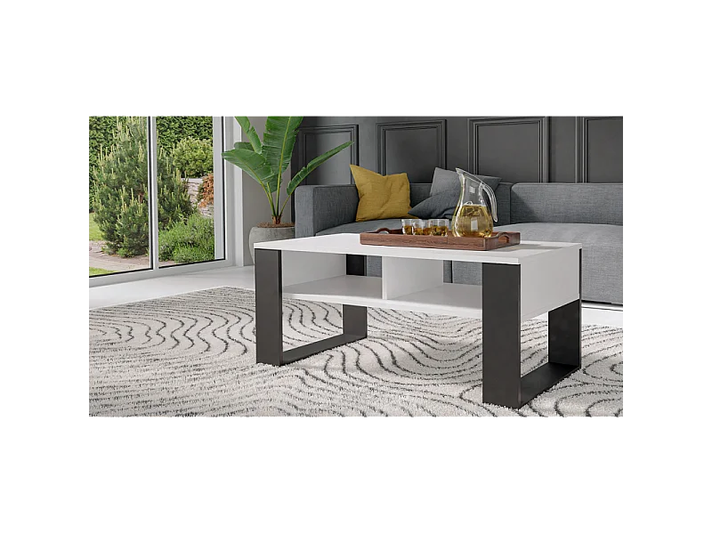 AUREA - Table basse rectangulaire style loft - Dimensions 90x58x50 cm - Table basse avec 2 étagères