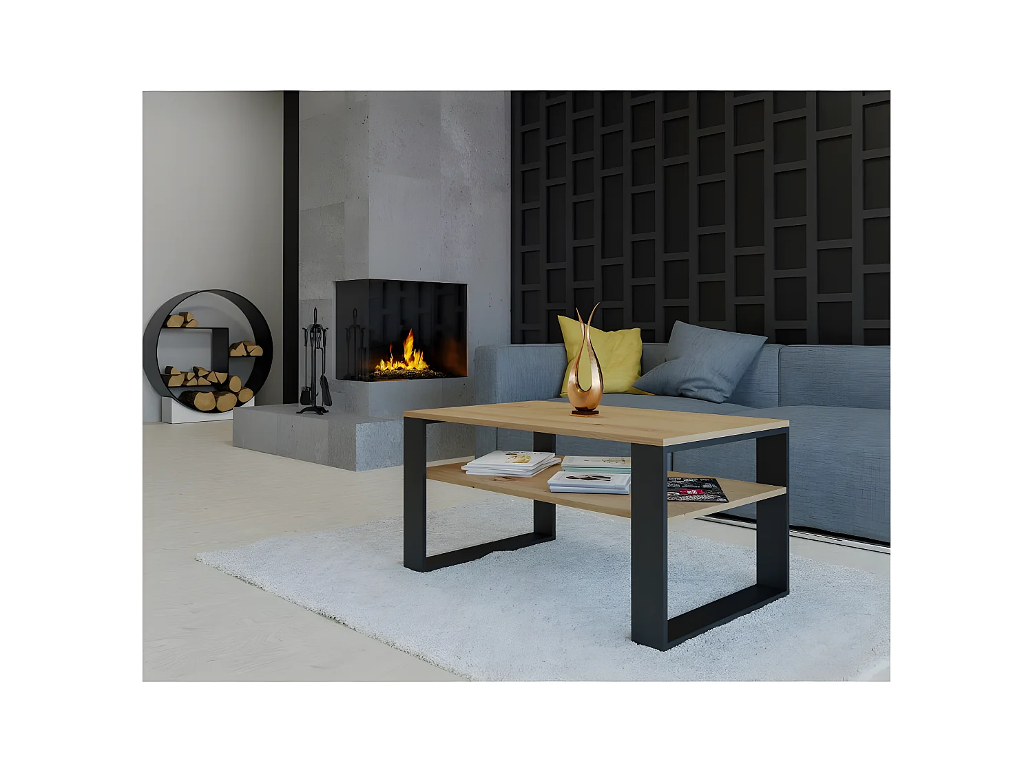 ASISA - Rechteckiger Couchtisch im Loftstil - Maße 90x58x50 cm - Couchtisch mit Regal