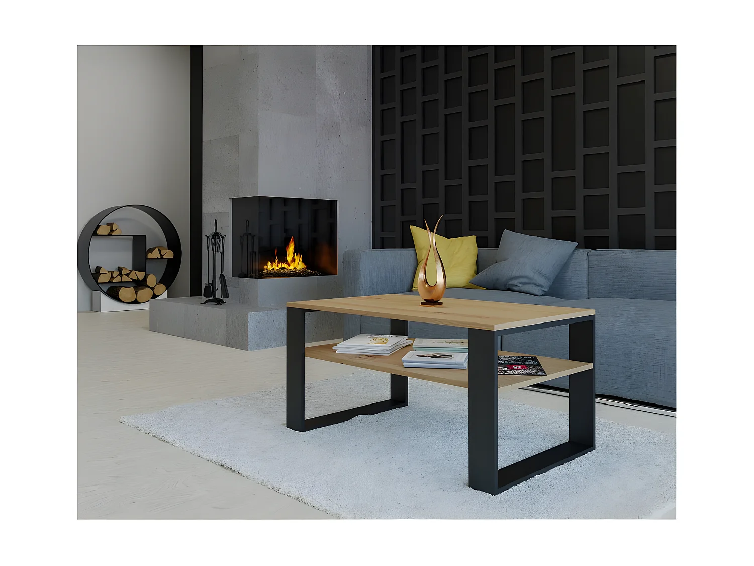 ASISA - Tavolino rettangolare in stile Loft - Dimensioni 90x58x50 cm - Tavolino con ripiano