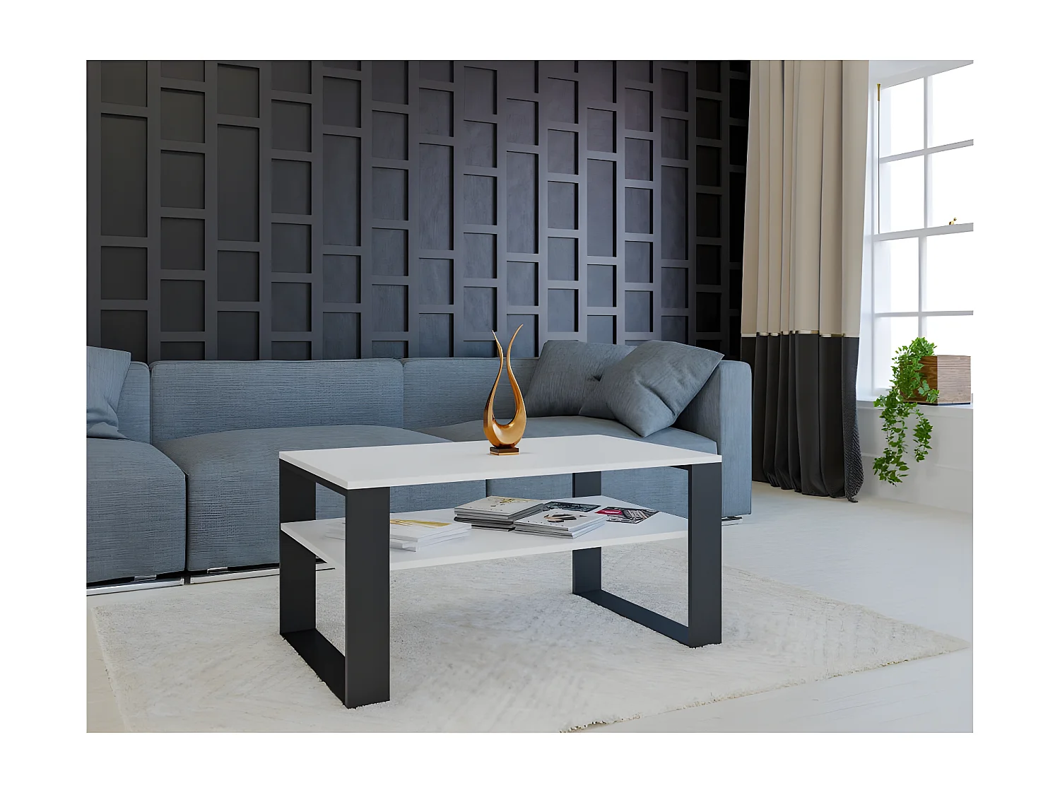 ASISA - Table basse rectangulaire style loft - Dimensions 90x58x50 cm - Table basse avec étagère