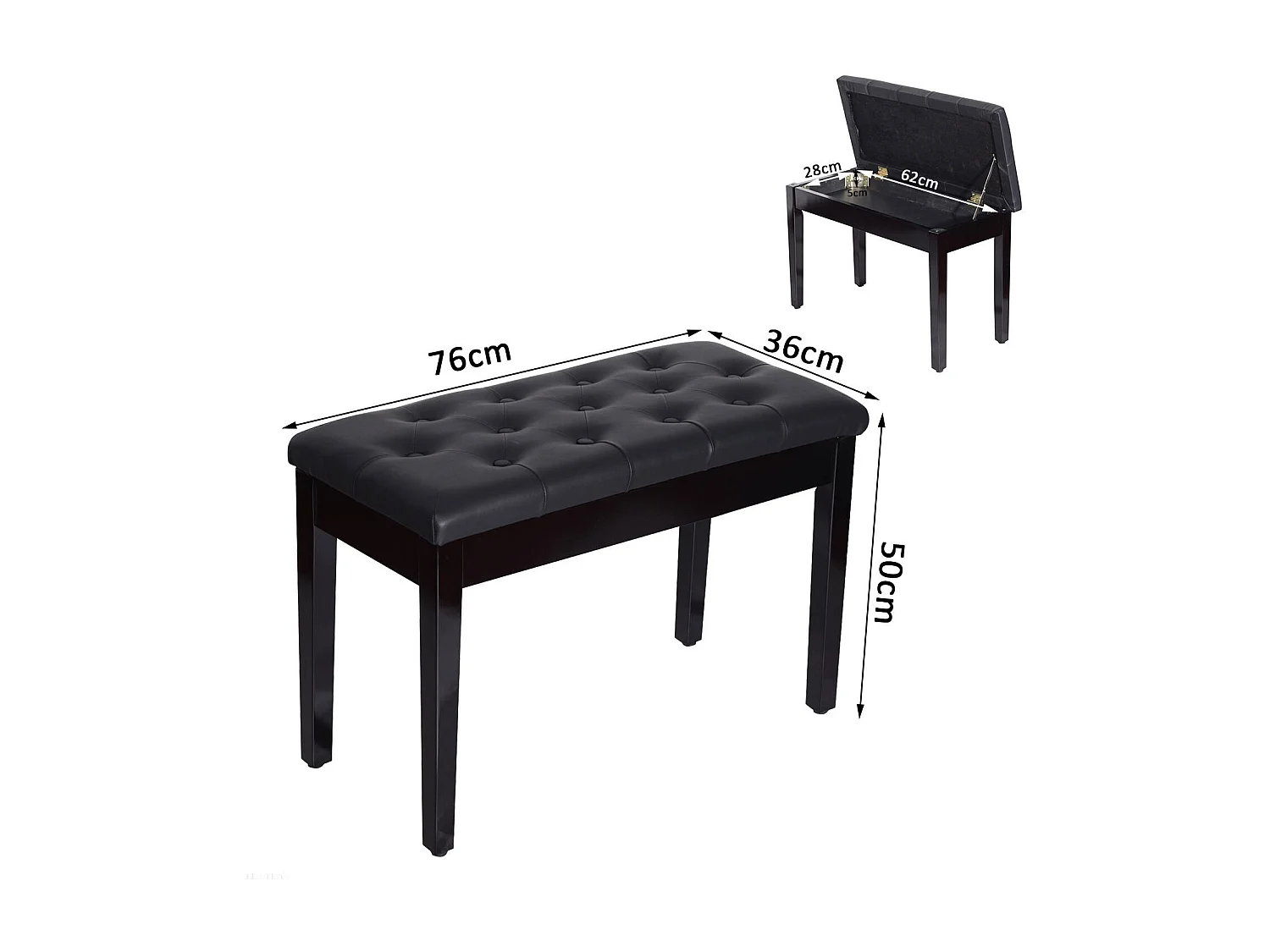 Taburete de piano negro 76x36x50 cm HOMCOM
