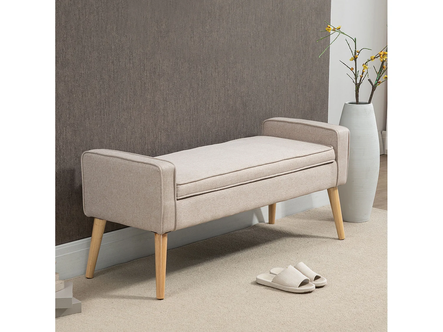 Banco de almacenaje beige y madera natural 120x45x54 cm HOMCOM