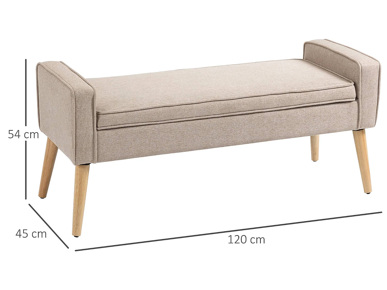 Banco de almacenaje beige y madera natural 120x45x54 cm HOMCOM