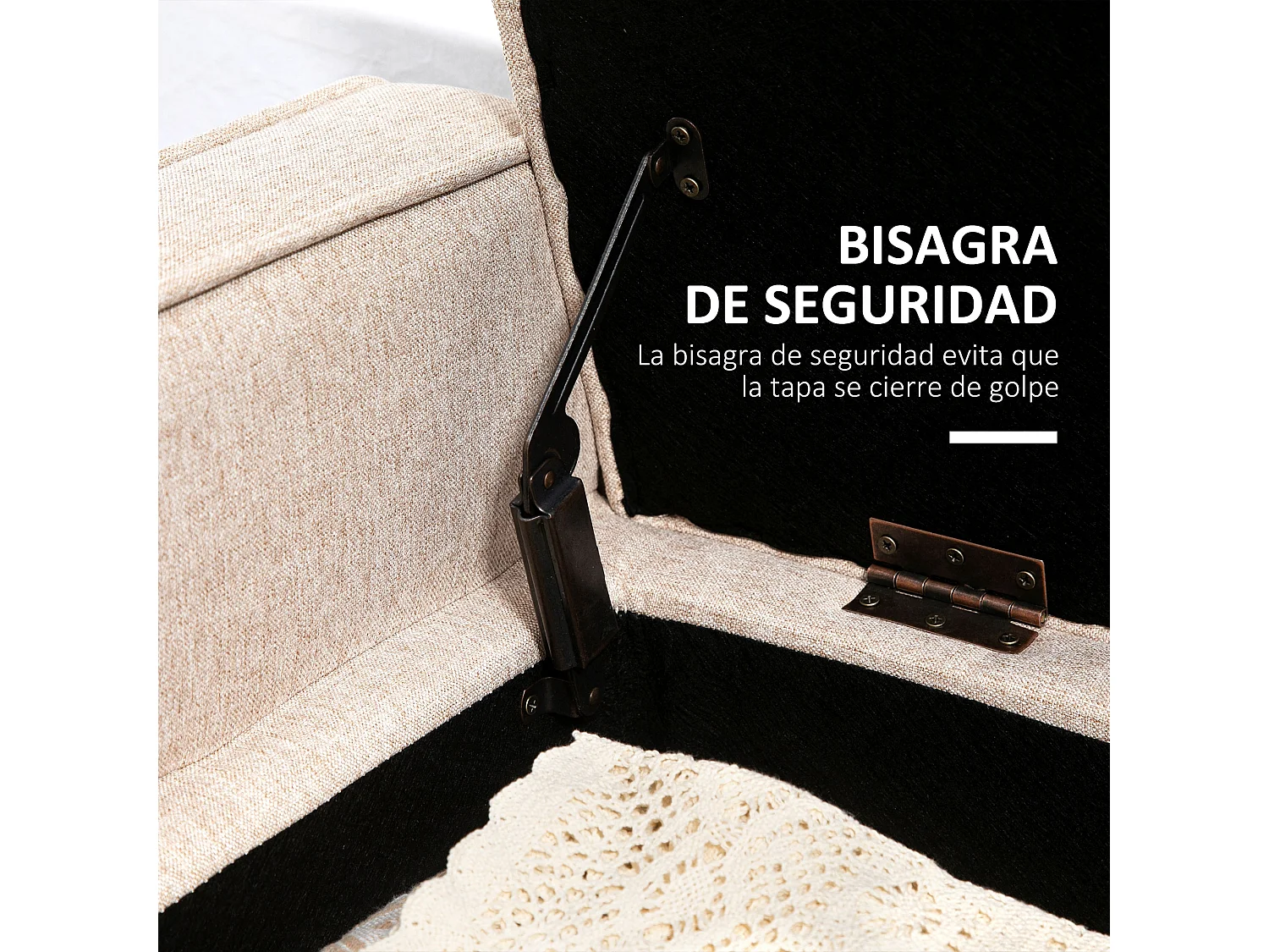 Banco de almacenaje beige y madera natural 120x45x54 cm HOMCOM