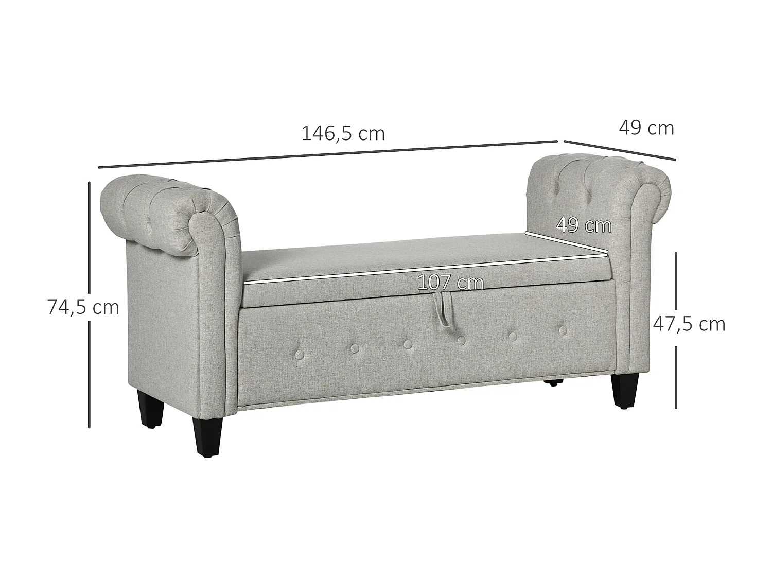 Banco de almacenaje gris claro 146.5x49x74.5 cm HOMCOM