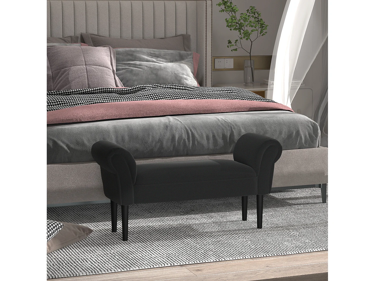 Banco de cama negro 102x36x51cm HOMCOM