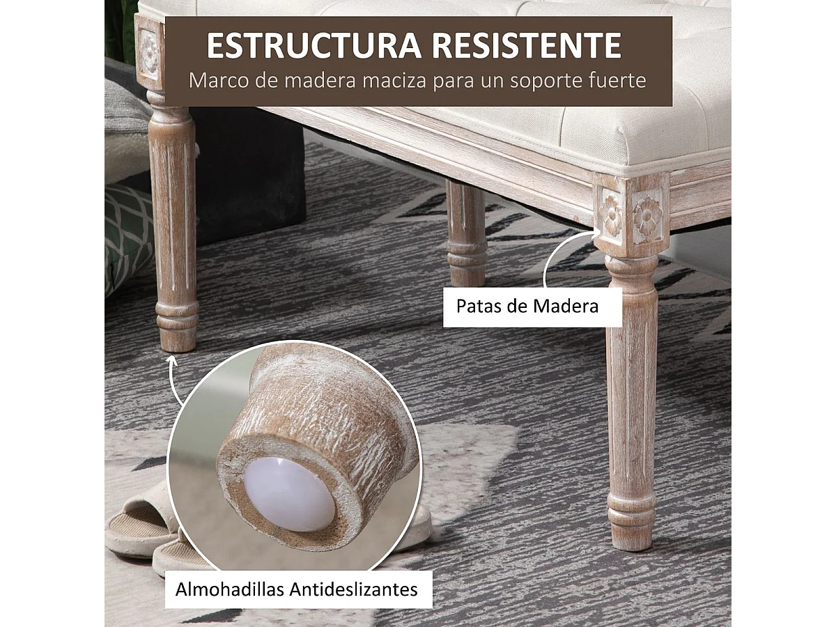 Taburete para pie de cama beige 80x40x43 cm HOMCOM