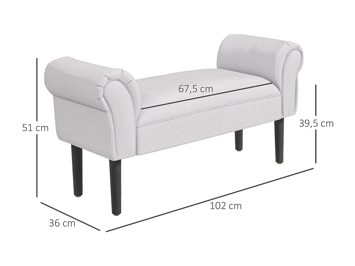 Banco de cama gris 102x36x51cm HOMCOM