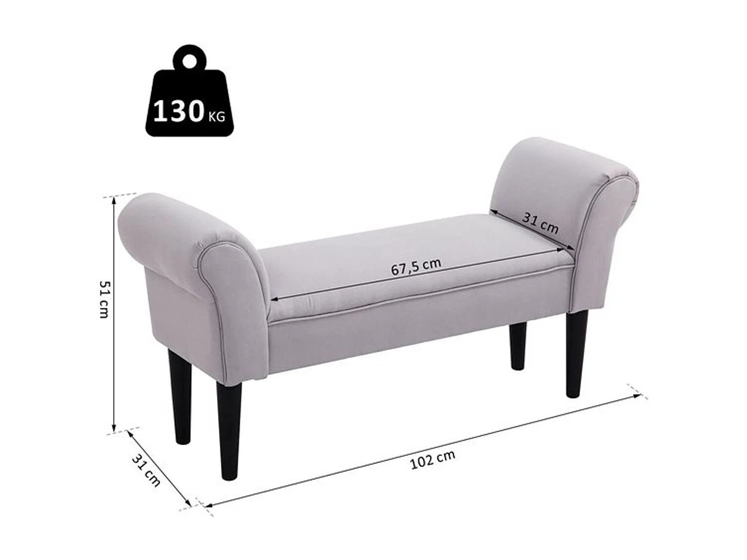 Banco de cama gris 102x36x51cm HOMCOM
