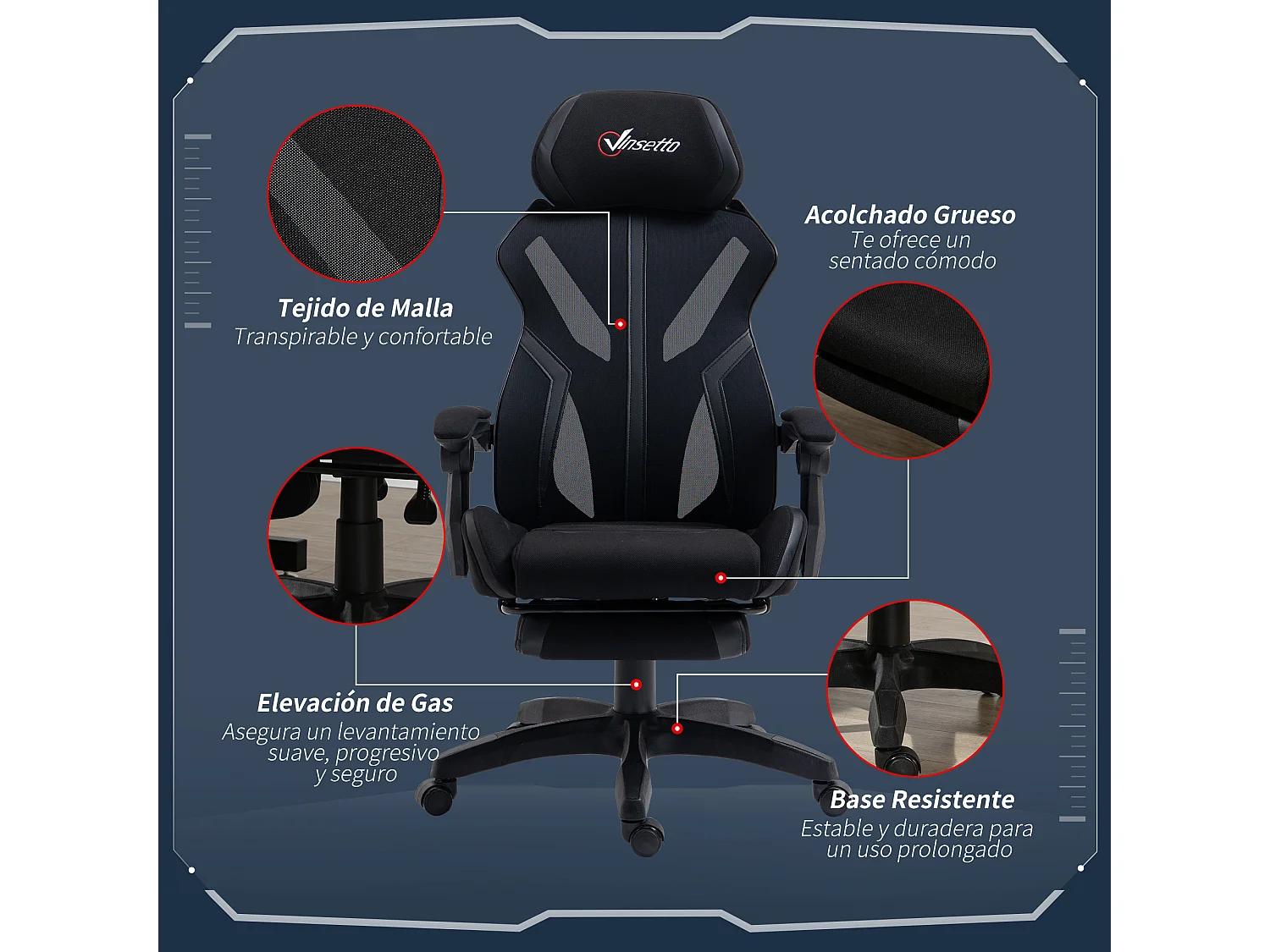 Silla de oficina negro 65x65x129 cm Vinsetto