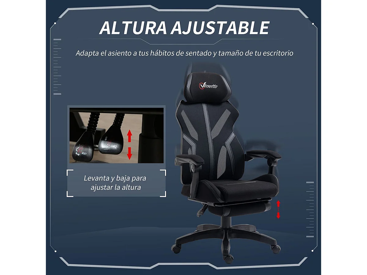 Silla de oficina negro 65x65x129 cm Vinsetto