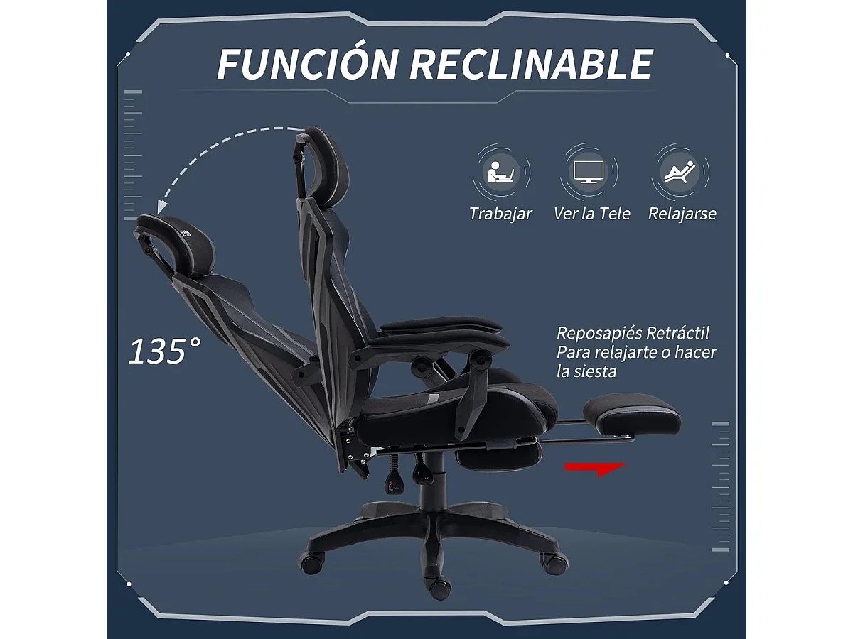 Silla de oficina negro 65x65x129 cm Vinsetto