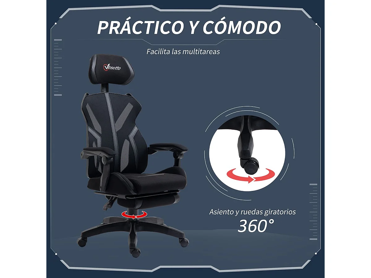 Silla de oficina negro 65x65x129 cm Vinsetto