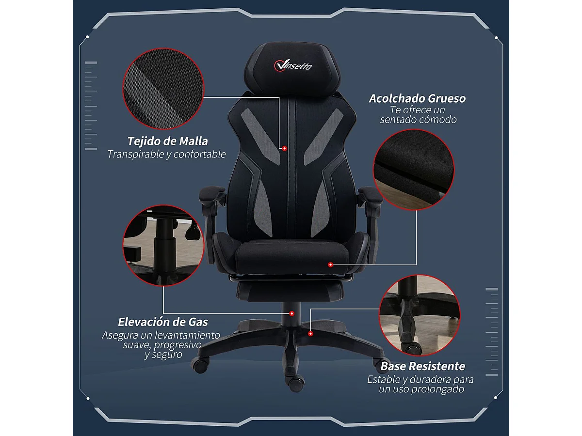 Silla de oficina negro 65x65x129 cm Vinsetto