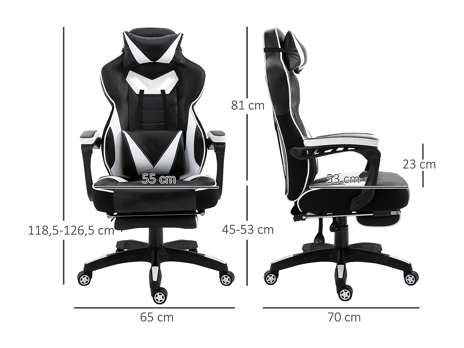 Silla para gaming blanco 65x70x128.5 cm Vinsetto