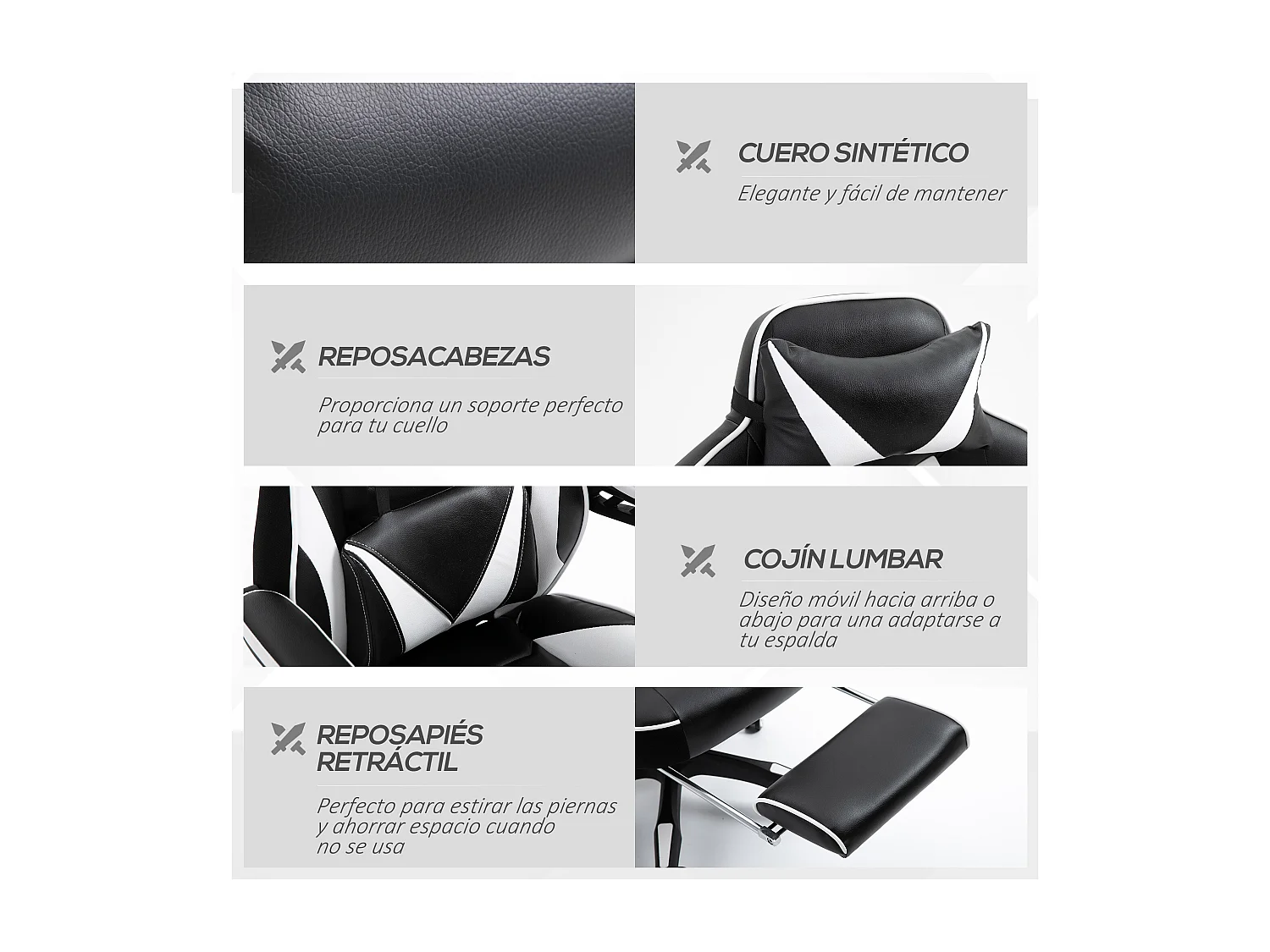 Silla para gaming blanco 65x70x128.5 cm Vinsetto