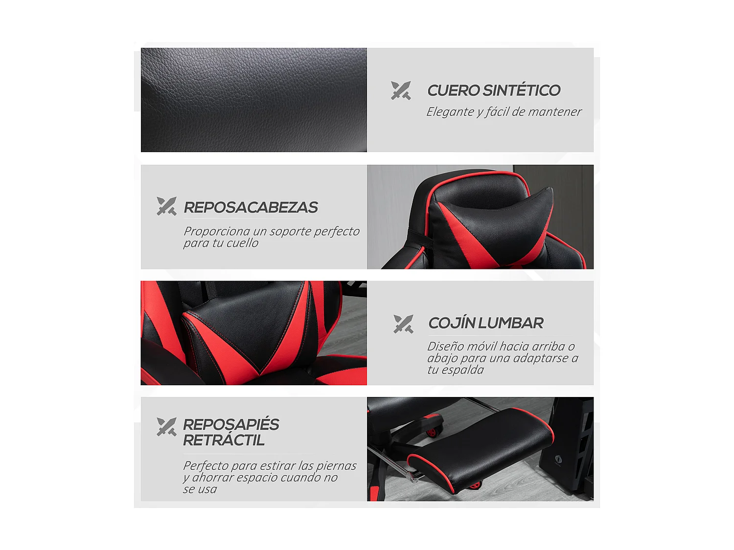 Silla para gaming rojo 65x70x128.5 cm Vinsetto