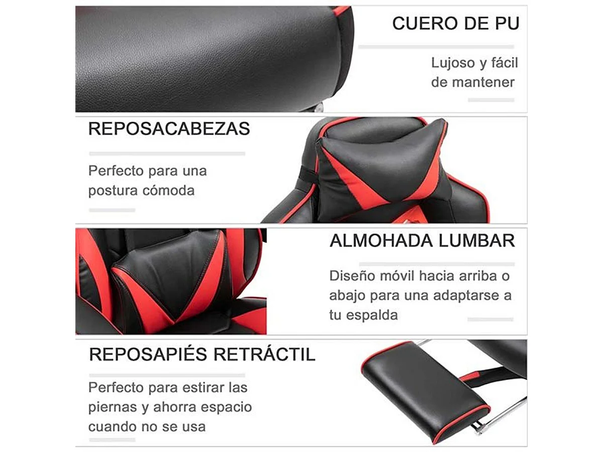 Silla para gaming rojo 65x70x128.5 cm Vinsetto