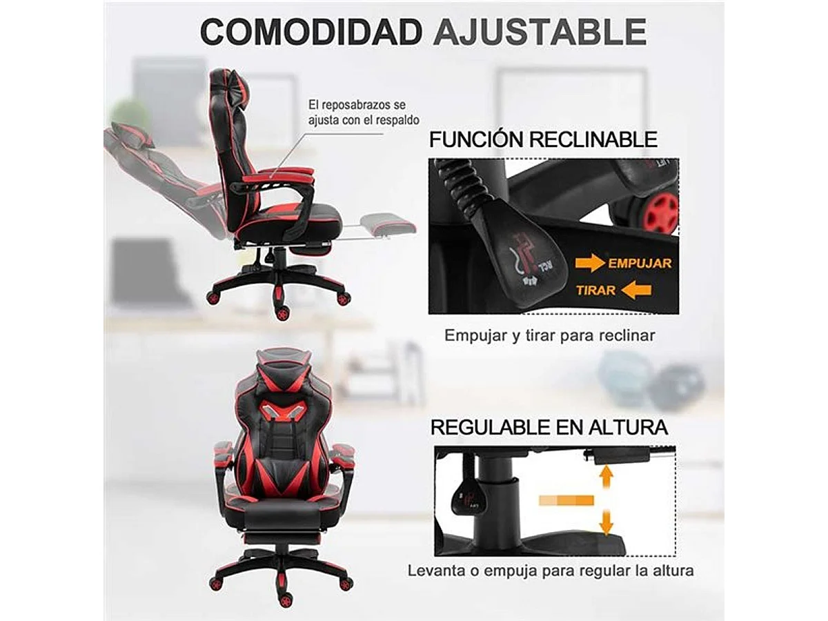 Silla para gaming rojo 65x70x128.5 cm Vinsetto