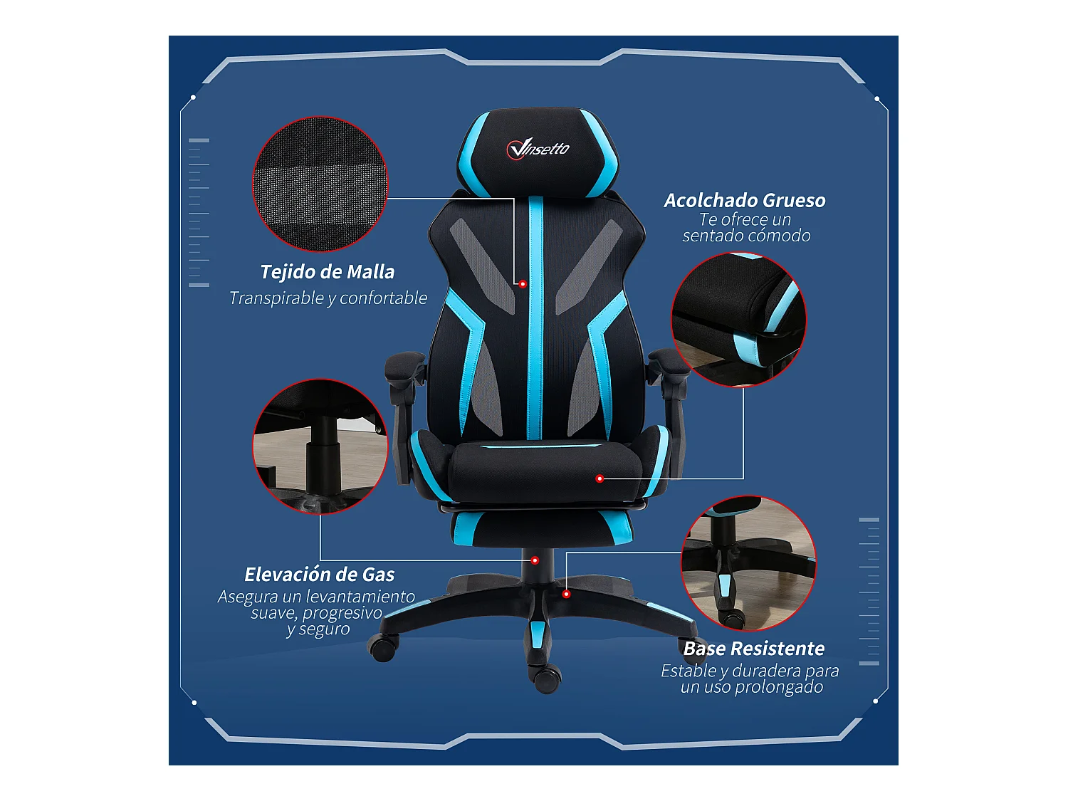 Silla de oficina azul 65x65x129 cm Vinsetto