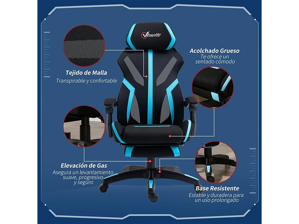 Silla de oficina azul 65x65x129 cm Vinsetto