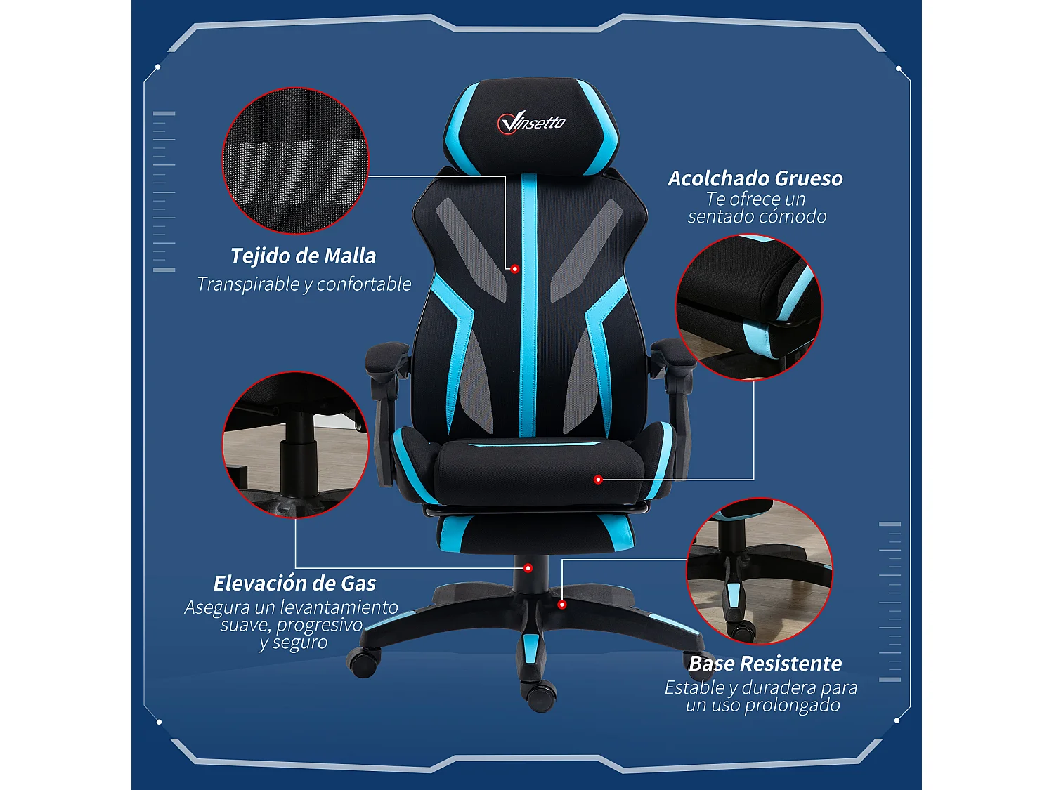 Silla de oficina azul 65x65x129 cm Vinsetto