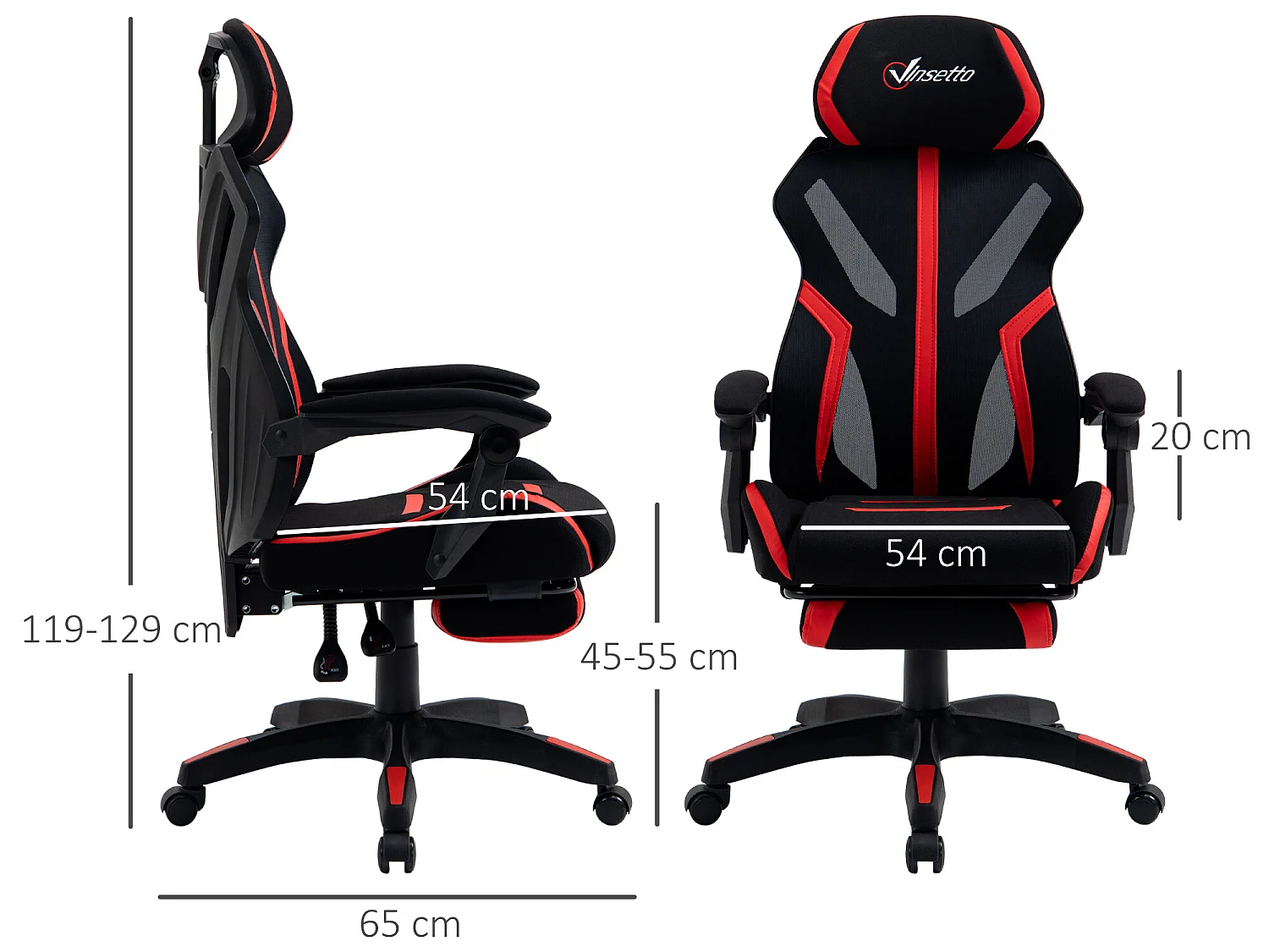 Silla de oficina rojo 65x65x129 cm Vinsetto