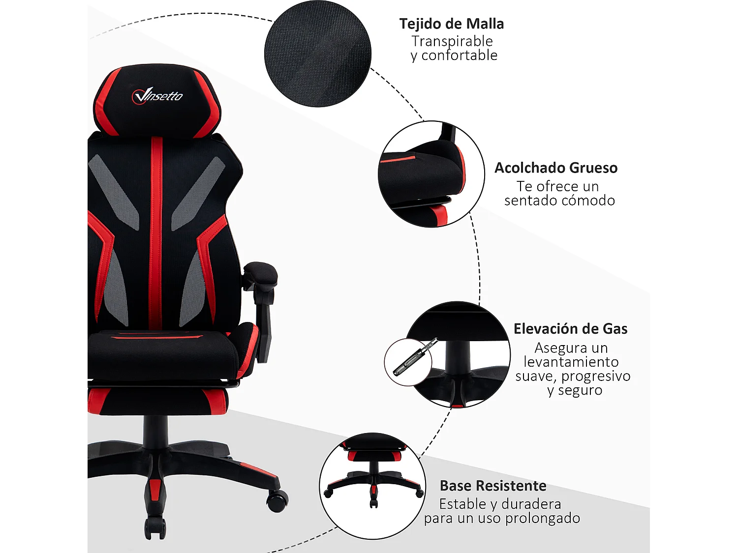 Silla de oficina rojo 65x65x129 cm Vinsetto