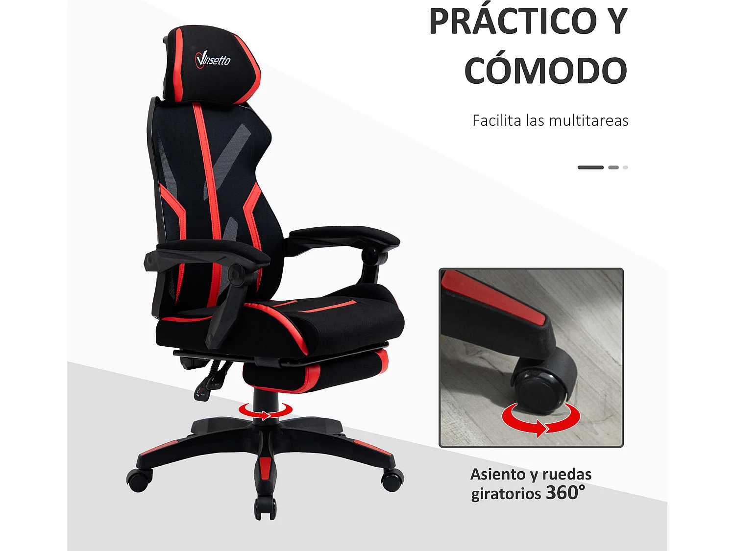 Silla de oficina rojo 65x65x129 cm Vinsetto