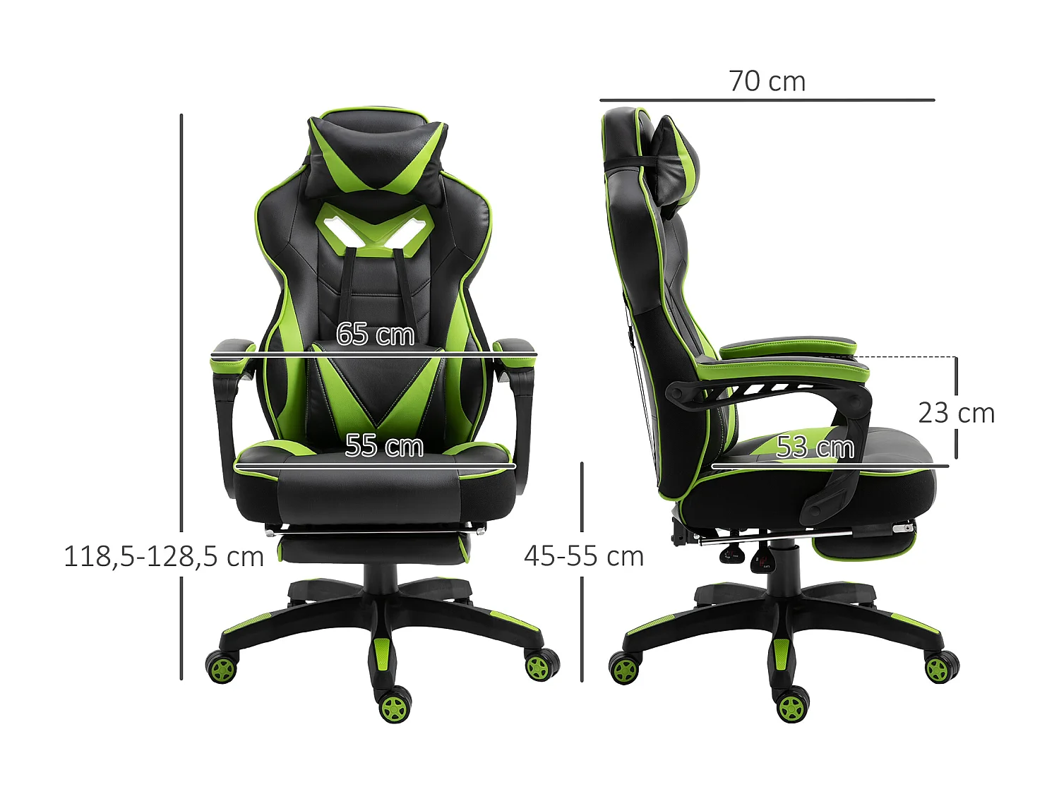 Silla para gaming verde 65x70x128.5 cm Vinsetto