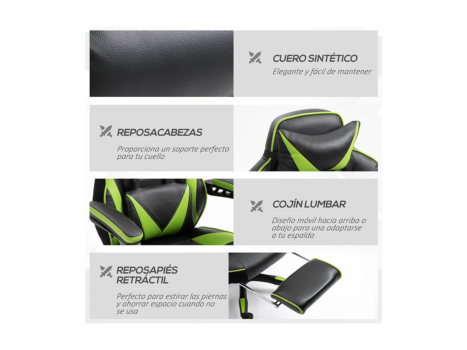 Silla para gaming verde 65x70x128.5 cm Vinsetto