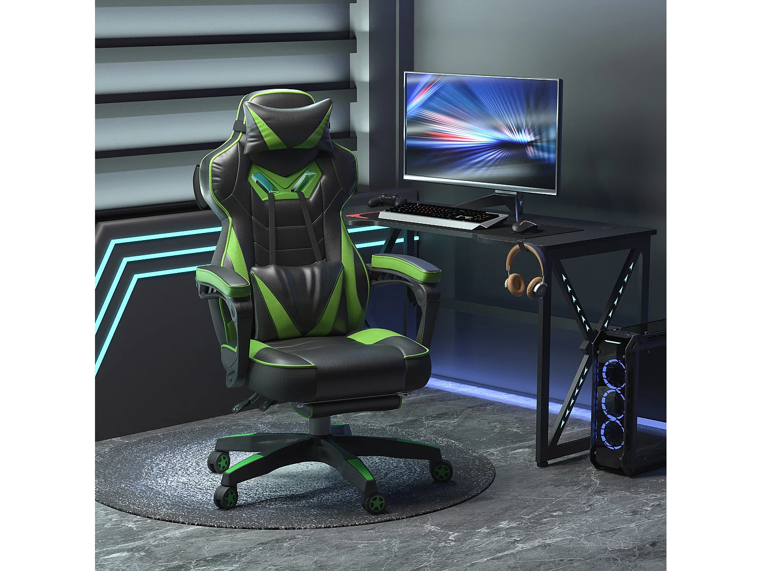 Silla para gaming verde 65x70x128.5 cm Vinsetto