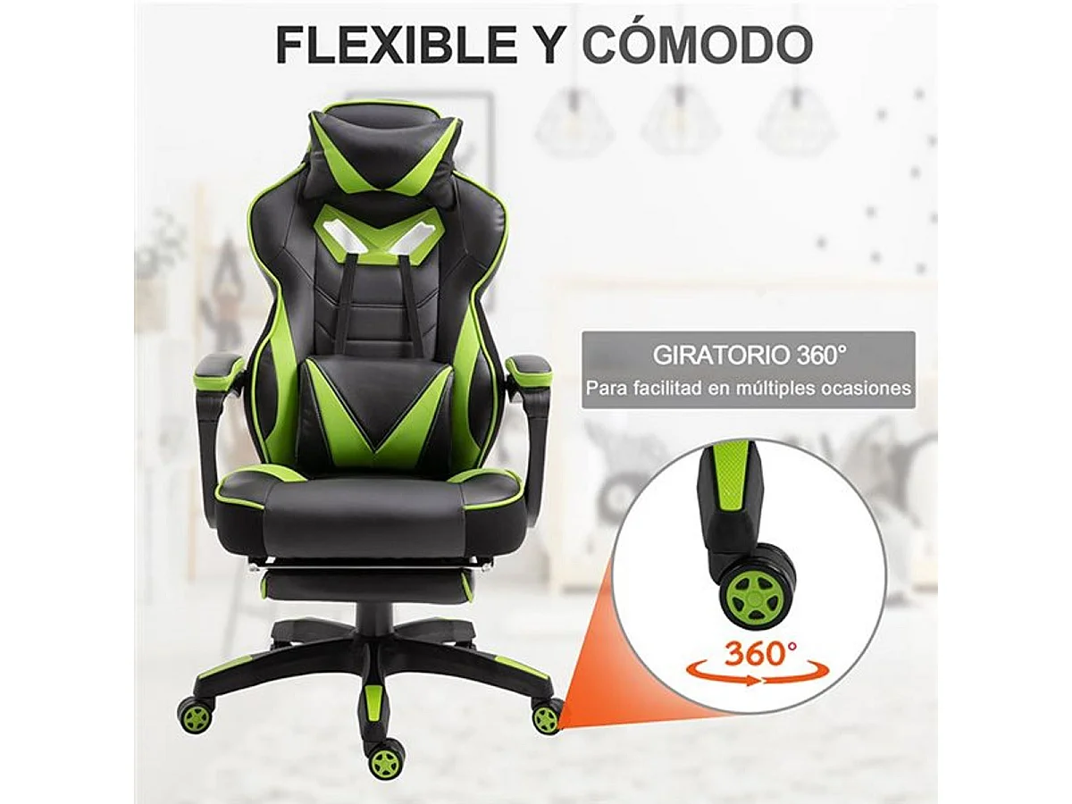 Silla para gaming verde 65x70x128.5 cm Vinsetto