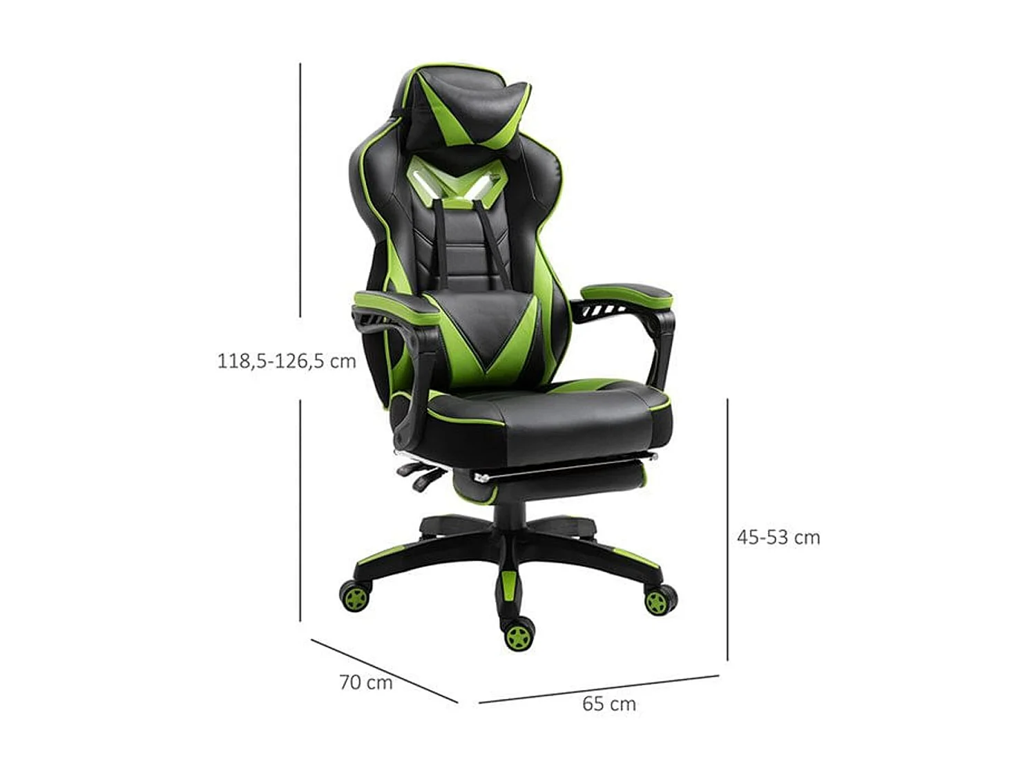 Silla para gaming verde 65x70x128.5 cm Vinsetto