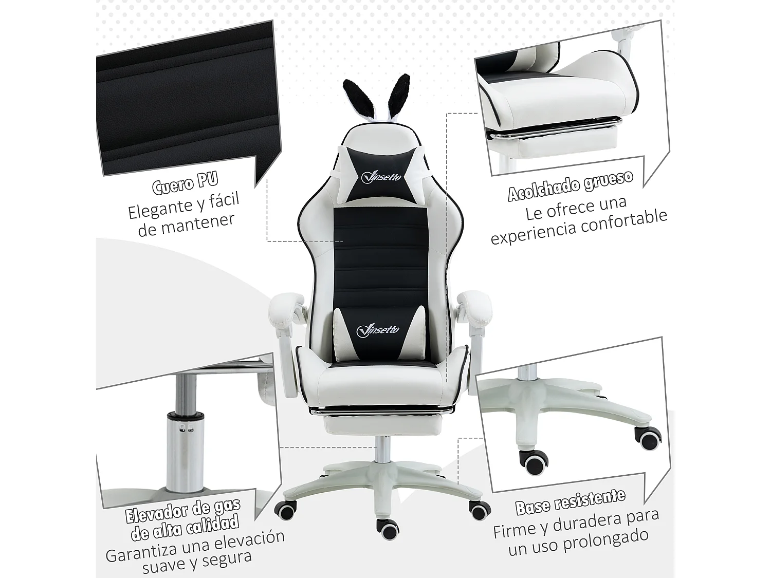 Silla gaming negro 65x63x142 cm Vinsetto