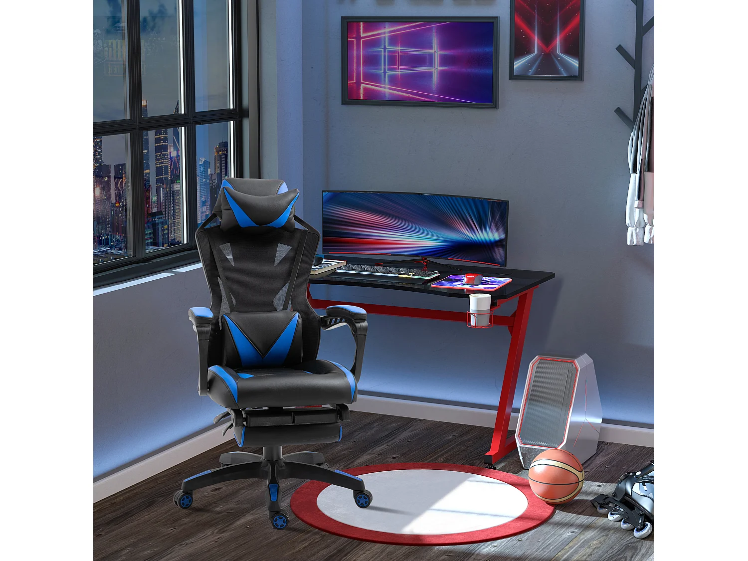 Silla para gaming azul 65x70x125 cm Vinsetto