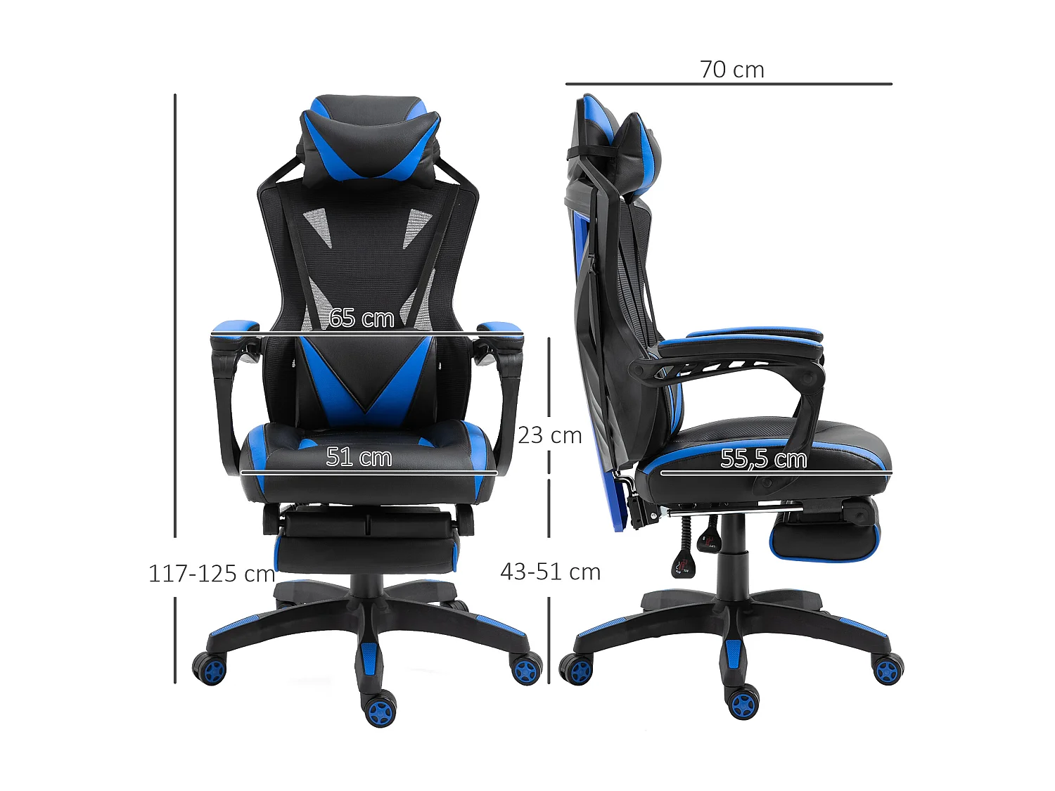 Silla para gaming azul 65x70x125 cm Vinsetto