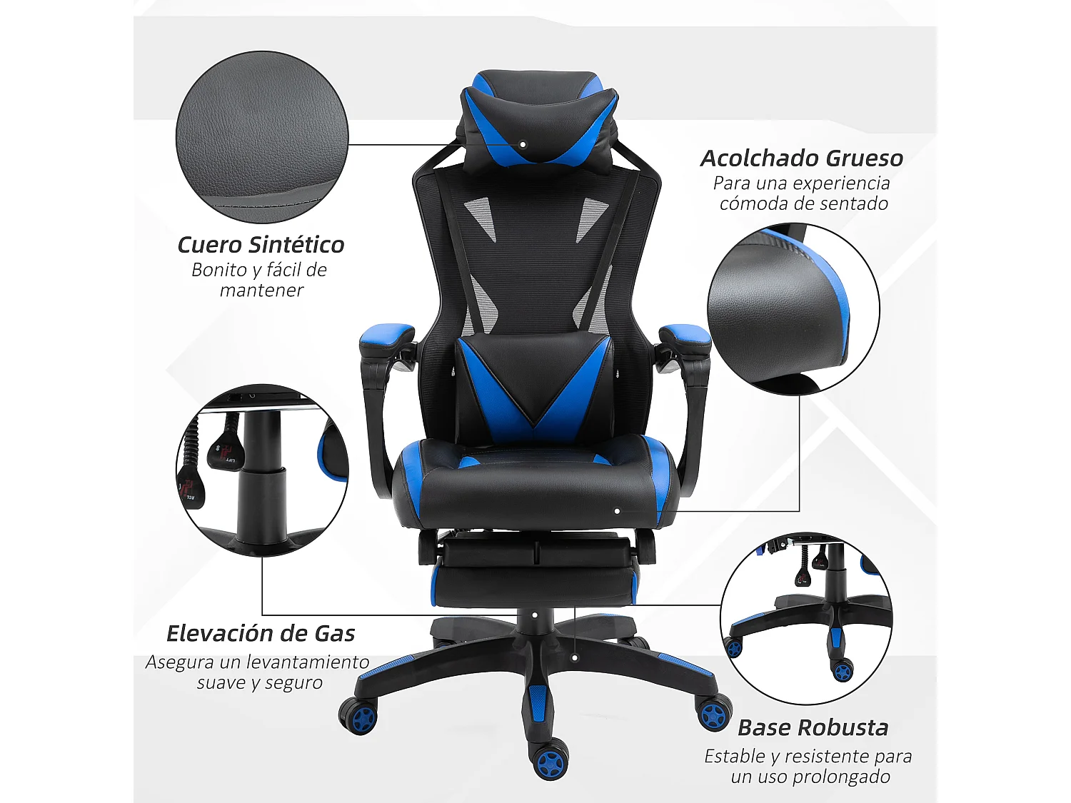 Silla para gaming azul 65x70x125 cm Vinsetto