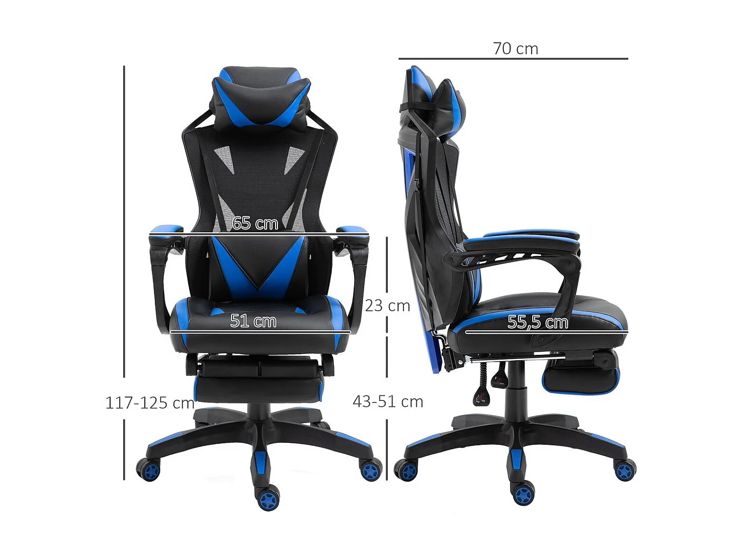 Silla para gaming azul 65x70x125 cm Vinsetto