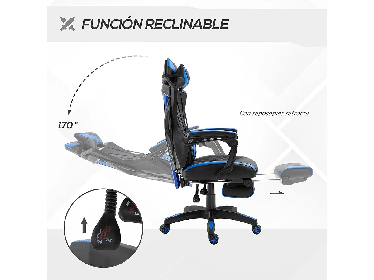 Silla para gaming azul 65x70x125 cm Vinsetto