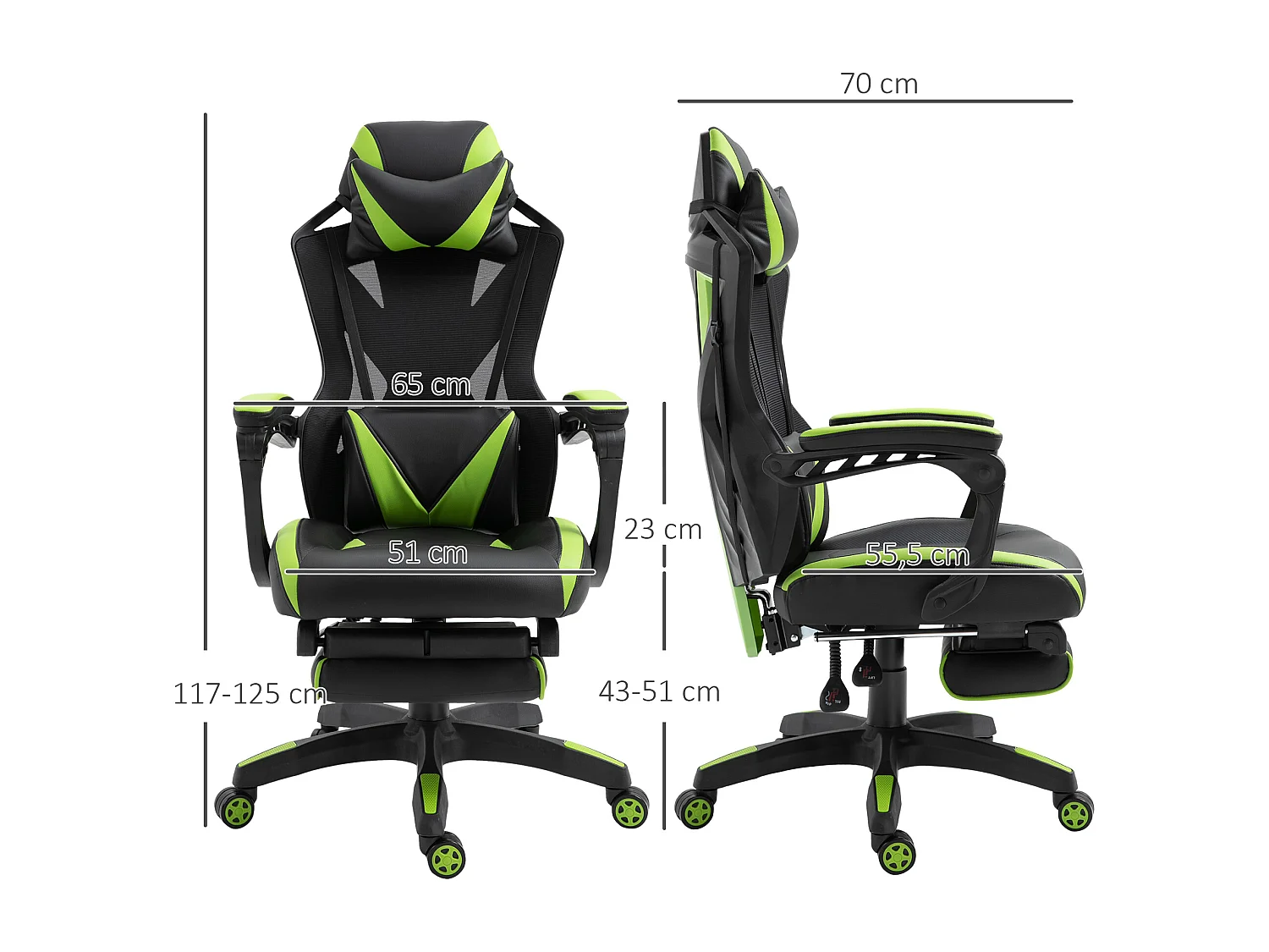 Silla para gaming negro y verde 65x70x125 cm Vinsetto
