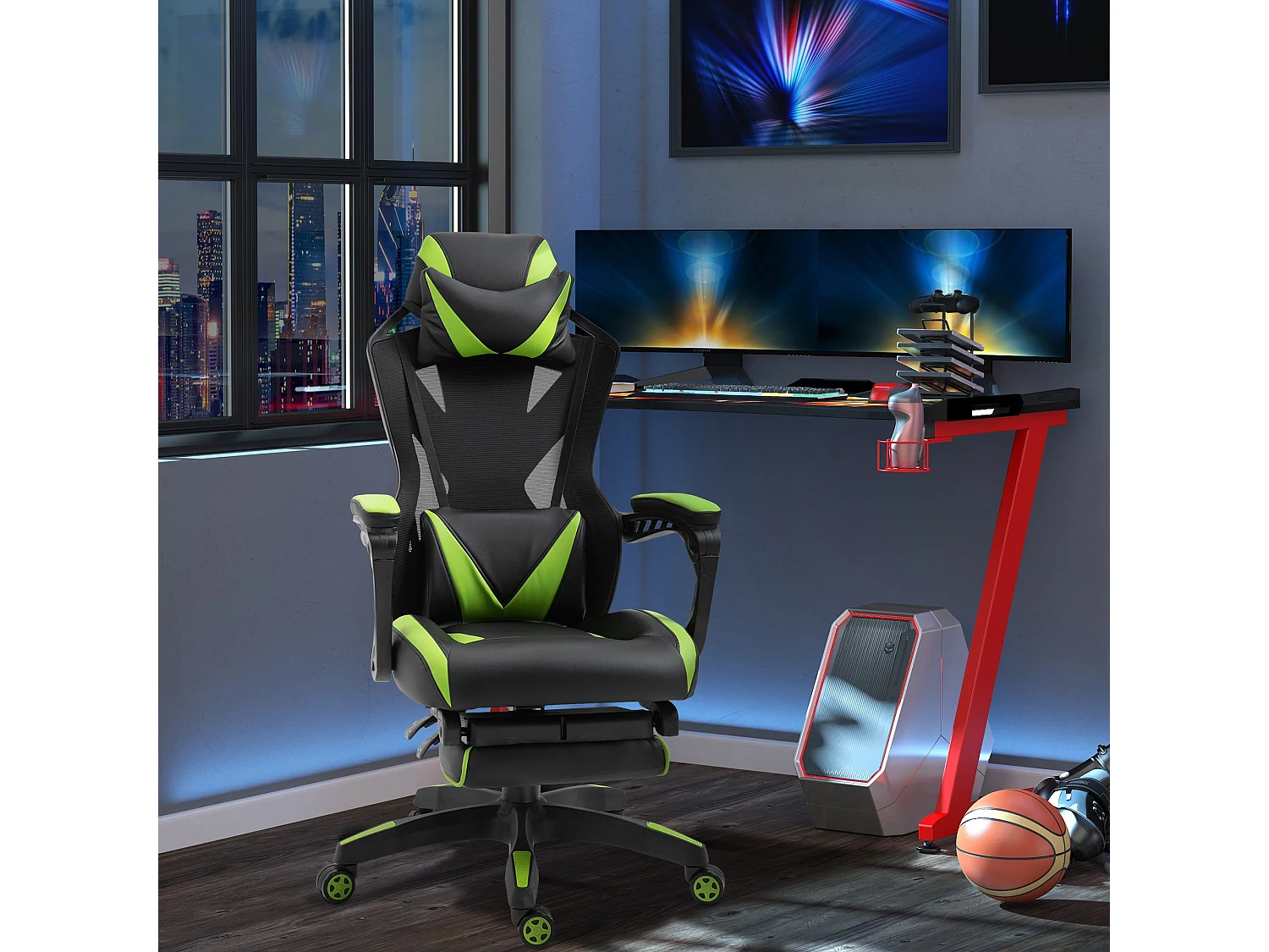 Silla para gaming negro y verde 65x70x125 cm Vinsetto